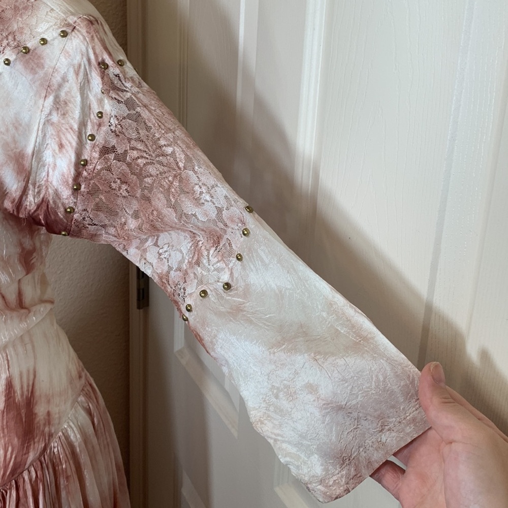 Renaissance Ren Faire Fairy Goth Grunge Feminine Pink Lace Velvet Handmade Dress - Picture 5 of 11